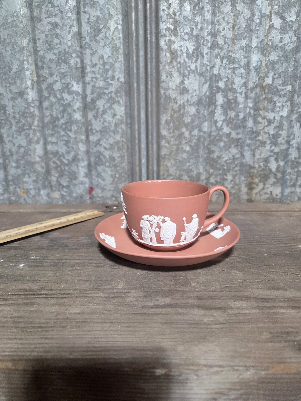 Wedgwood "Cream Color on Terracotta" Jasperware Teacup and Saucer